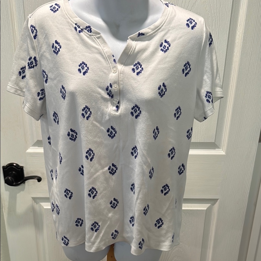 Style & Co. White and Blue Button Down Polo Shirt